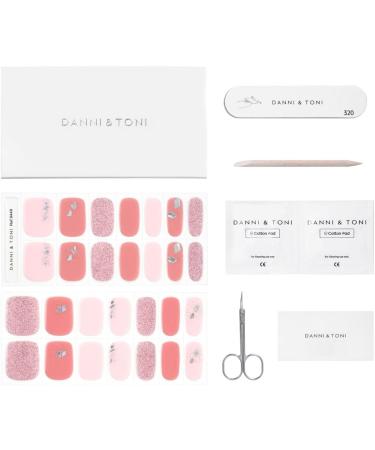 Danni & Toni Half Hardened Gel Nail Foils - Pink Sands Glitter Glossy Nail Set | Self-Adhesive UV Gel Nail Wraps - 28 Stickers - Buy Online on GoSupps.com