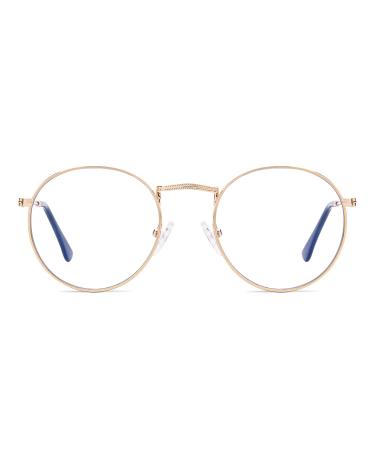 NSSIW Blue Light Blocking Glasses for Men and Women, Fashion Round Glasses Metal Frame A2 Gold