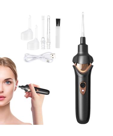 Ear Wax Remover Vacuum Cleaner Electric Earwax Removal Kit with LED Light Portable Ear Cleaner USB Charge Reusable Safe Electric Ear Suction for Adults Kids (Black)
