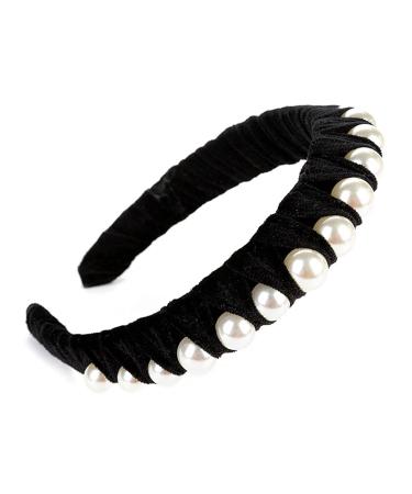 Black Velvet Pearl Headbands for Women - Wide Bandana Wrap with Hair Hoops - Buy Online on GoSupps.com