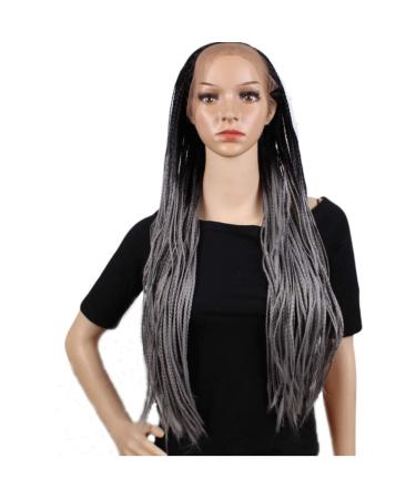 SHIYID Braided Box Braids Wig Synthetic Lace Front Wig Black Gray For Women Hi Temperature Fiber Heat Resistant Hair