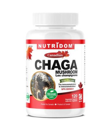Nutridom Canadian Chaga Mushroom Capsules 500mg 100% Authentic Canadian Chaga Mushrom Extract Supplement Vegan Wild-Harvested Hand-picked Gluten Free Soy Free Dairy Free & Non-GMO (120 Veggie capsules)
