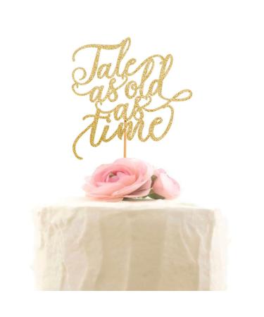 Tale As Old As Time Wedding Cake Topper - Beauty and Beast Cake Toppers ( Gold Glitter )