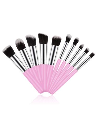 Make Up Brush  10 Piece Soft Pink Makeup Brushes Set Portable Kabuki Liquid Cream Brushes with Cruelty-Free Synthetic Fiber Bristles Beauty Tools  1-Pink