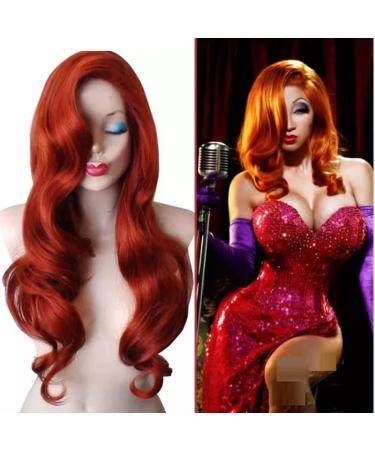 KKbeauty 28  Jessica Rabbit Long Wavy Copper Red Cosplay Wig Spiral Curly Anime Heat Resistant Hair for Women