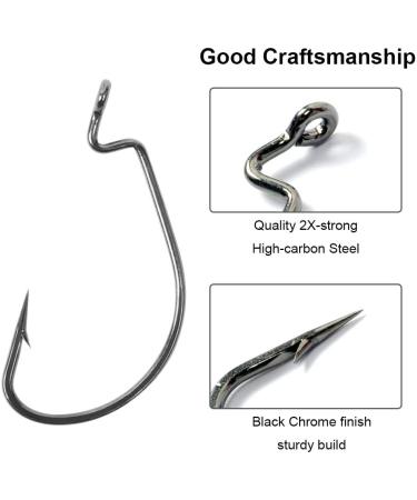 UCEC Fishing Hooks 100pcsbox Offset Wide Gap 2X Strong Worm Hooks for Bass Trout - Sizes 1-50 - Buy Online on GoSupps.com