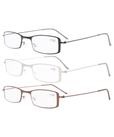 Eyekepper 3pcs Stainless Steel Frame Half Eye Type Reading Glasses +2.5 +2.50 Mix-new