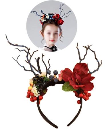 Antler Horn Headband - Christmas Reindeer Hairband with Berry & Tree Branches | Festive Holiday Headwear - Buy Online on GoSupps.com