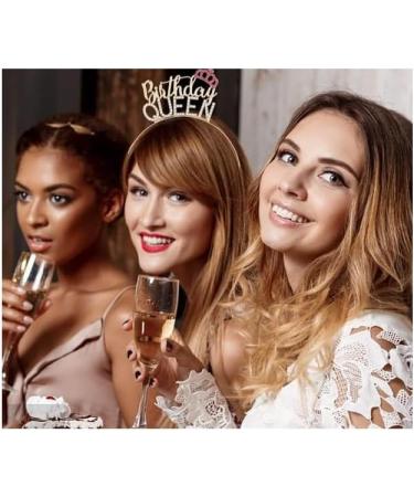 Veewon Rhinestone Rose Gold Glitter Birthday Queen Sash and Tiara Headband for Women Girls Birthday Gifts - Buy Online on GoSupps.com