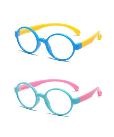 Kids Silicone Frame Glasses | Radiation Resistant Anti Blue Light Computer Glasses for Children | Green & Pink Video Game Eyewear - Buy Online on GoSupps.com