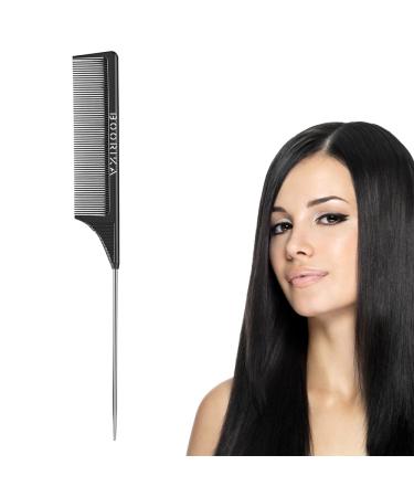 Tail Comb Rat Tail Hair Comb 100% Anti-static Heat resistant Lightweight Durable with anti-skid paddle and Stainless-Steel Pintail for All Hair Types (Pack of 1)