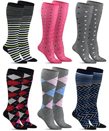 Pembrook Womens Compression Socks 6 Pack | 8-15 mmHg Graduated Support Compression Stockings for Women Large Multicolored