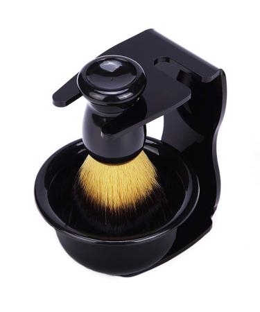 POFET 3-in-1 Beard Shaving Set Shaving Brush with Brush Stand and Shaving Bowl for Men Beard Shaving and Grooming Black