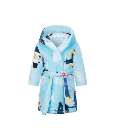 XINNE Boys Girls Soft Bathrobe Cute Pattern Robes Toddler Baby Flannel Hoodie Pajamas Sleepwear Blue Sky 100