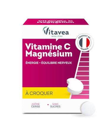 Vitavea - Compl ment Alimentaire Vitamine C + Magn sium - Duo Tonus - Triple action - Energie Immunit D tente - 28 comprim s croquer - Go t cerise - Cure de 28 jours - Fabriqu en France 28 unit (Lot de 1) Vitamine C + magn sium