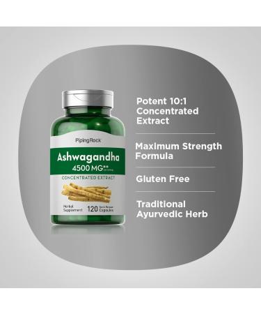 Piping Rock Ashwagandha 4500mg | 120 Capsules | Supplement with Black Pepper Extract | for Women and Men | Non-GMO Gluten Free - Buy Online on GoSupps.com