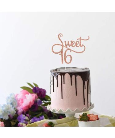 Tenhaisi Glittery Rose Gold Sweet 16 Cake Topper Happy 16 Birthday Party Supplies Sweet 16 Wedding Anniversary Party Decorations Cheers to 16 Party Supplies - Buy Online on GoSupps.com
