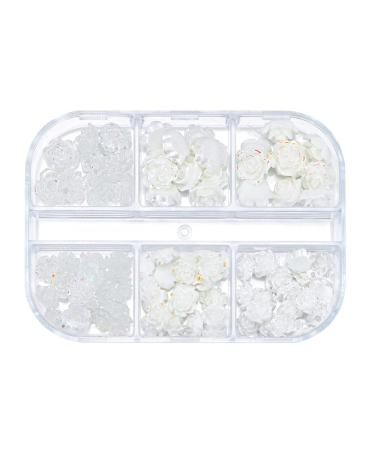 Jewelry Accessories Acrylic Resin Nail Art Decor Charms Elegant 3D White Camellia Aurora Nail Rhinestones