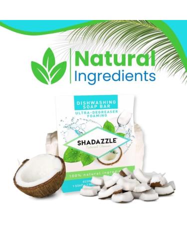 Shadazzle Solid Dish Soap Bar 3 Pack | Eco-Friendly Zero Waste Dishwashing Soap | Ultra-Degreasing All-Natural Ingredients for Squeaky Clean Dishes - Buy Online on GoSupps.com