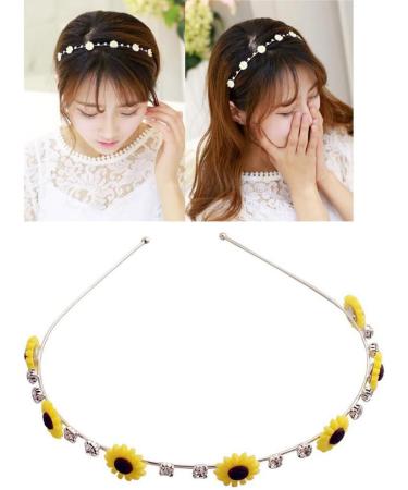 Crystal Sunflower Headband Rhinestone Flower Hair Band Hair Hoop Headdress Wedding Party Hair Band Beaded Slim Thin Hairband for Women and Girls - Buy Online on GoSupps.com