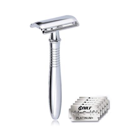 BAILI Classic 3-Piece Metal Double Edge Eco Safety Razor Long Handle Wet Shaving Kit for Men Women with 5 Platinum Blades BD191 Silver - Buy Online on GoSupps.com