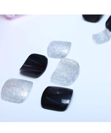 Shop Yienate Chic Bridal Black Bling Silver False Nails for Toes - Complete 24 Nail Tips for Exquisite Pedicure - Buy Online on GoSupps.com