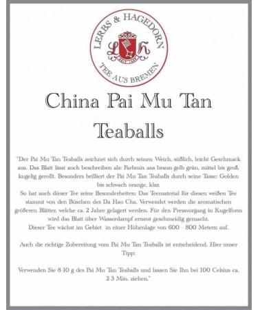  Lerbs & Hagedorn China Pai Mu Tan Teaballs 1Kg Tea - Buy Online on GoSupps.com