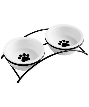 ZONEYILA Cat Bowls,Dog Bowls,Ceramic Elevated Pet Raised Cat Food Bowls Set,12 Ounce cat Bowls with Stand,Dishwasher Safe 2 Dog Paw Pattern Bowls + Black Stand