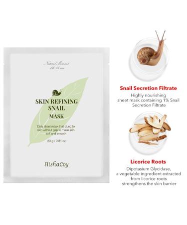 Elishacoy Snail Collagen Sheet Mask 10 Pack - Korean Hydrating Facial Mask with Snail Secretion Filtrate for Deep Moisturizing and Skin Refining - Buy Online on GoSupps.com