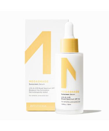MEGASHADE by ZitSticka - SPF 50 Facial Sunscreen Serum for Breakout-Prone, Sensitive Skin 1.69 Fl Oz (Pack of 1)