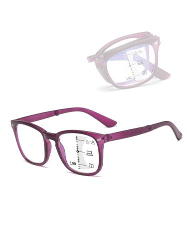 Lightweight Fold Blue Light Blocking Reading Glasses for Women Men Progressive Multifocus Computer Readers(Couleur:Purple Grandeur:1.5x)