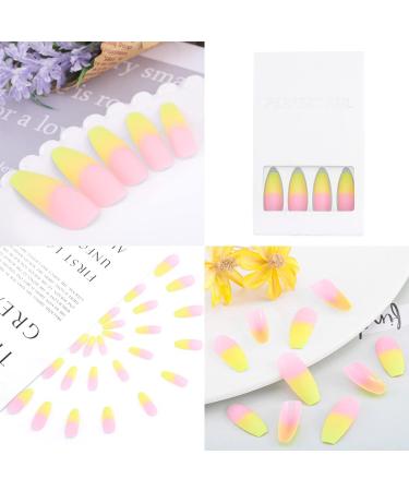 Sethexy Matte Coffin False Fingernails | French Ballerina Gradient Nails | 24 Acrylic Press-On Nail Tips for Women & Girls - Buy Online on GoSupps.com