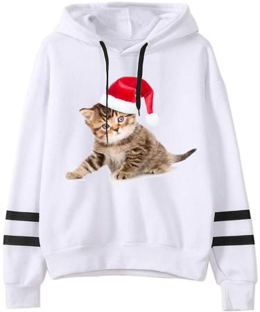 Bigfanshu Womans Sweaters Christmas Print Hooded Long Sleeves Sweatshirt Pullover Tops Shirt - Buy Online on GoSupps.com