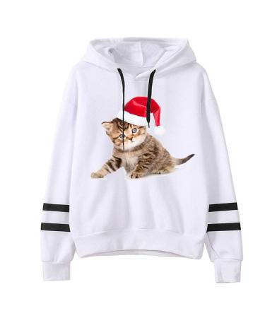 Bigfanshu Womans Sweaters Christmas Print Hooded Long Sleeves Sweatshirt Pullover Tops Shirt