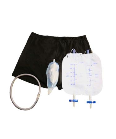 Man Recycled Urinal Bag Silica Gel Urine Funnel Catheter Holder Short Pants Black Transparent M Medium Black Transparent