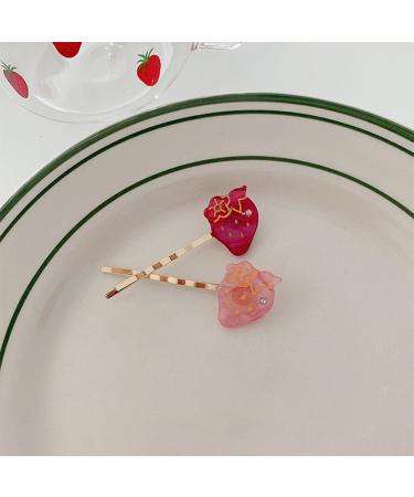 Cute Strawberry Pattern Hair Clips Set for Girls - 4 Pcs Pink Resin Duckbill Clips Hair Accessories - Buy Online on GoSupps.com