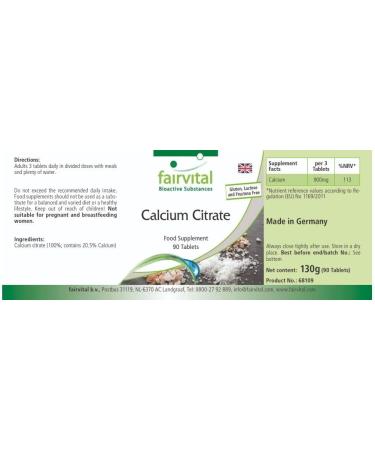 Fairvital Calcium Citrate 300mg - Vegan High Dosage - 90 Tablets - Pure Substance - Buy Online on GoSupps.com