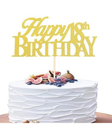 Happy 18th Birthday Cake Topper - 18 Years Old Adult Party Cake Topper Gold Cake Decoration Wedding Anniversary Decoration Photo Booth Props 18th Birthday Present (Gold)