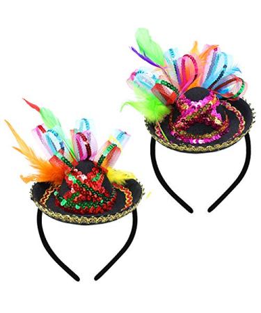 JOYIN 2 PCs Cinco De Mayo Fiesta Sequined Sombrero Headbands for Fiesta Taco Party Supplies  Mexican Theme Decoration for Carnivals Festival  Luau Event Photo Props  Dia De Muertos  Coco Theme Party Costume