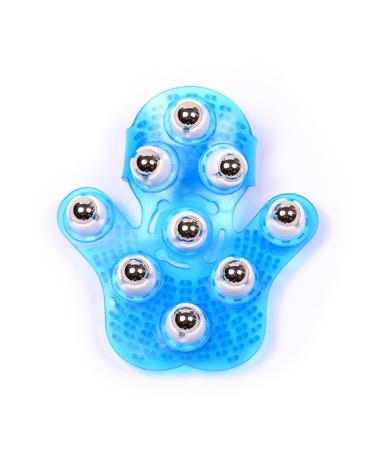 Roysmart Palm Shaped Massage Glove Body Massager with 9 360 Degree Roller Metal Roller Ball Stress Relief Massager (Blue)