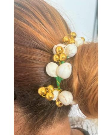 ARTIFICIAL SCENTED FLORAL GAJRA with GOLDEN BEADS BY BANA CREATION LARGE SIZE FOR JUDA HAIR STYLE - Buy Online on GoSupps.com