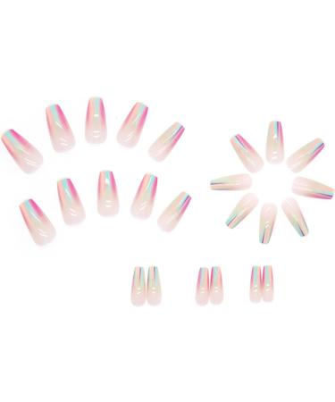 24pcs Rainbow Square False Short Nails | French Press On Nails for Women and Girls - 0218Y98 - Buy Online on GoSupps.com