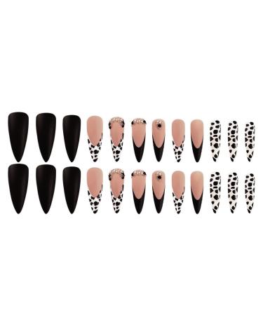 Justotry 24-Piece Cow Print Stiletto Press-On Nails | Black French Artificial Nails & Matte Almond Art | Trendy Fingernails for Women - Buy Online on GoSupps.com