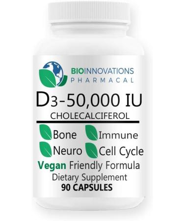 Bio-Innovations Pharmacal Vitamin D3-50,000 IU Cholecalciferol - Bone, Muscle, Cardio & Immune Support - 90 Vegan Capsules - Buy Online on GoSupps.com