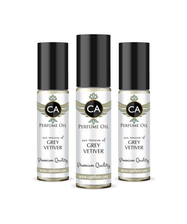 CA Perfume Impression of T. Ford Grey Vetiver For Men Replica Fragrance Body Oil Dupes Alcohol-Free Essential Aromatherapy Sample Travel Size Concentrated Long Lasting Attar Roll-On 0.3 Fl Oz-X3