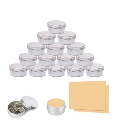 20 pieces 15ml silver aluminum empty jar with sticker round travel cream can with screw cap for cosmetics lip balm lotion cream masks mini candles tinkering nail art accessories