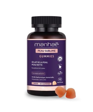 Manha - Sublime Skin - Gummies - Clean Skin Skin Flexibility - Hyaluronic Acid Immortelle from Italy Vitamin C Vitamin E Zinc - 60 Gummies - 1 Month - Peach Flavor - Vegan