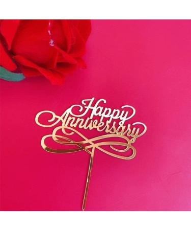 Acrylic Cake Topper Happy Anniversary Love Wedding Infinity Design Party Gold Decoration Idea - Buy Online on GoSupps.com