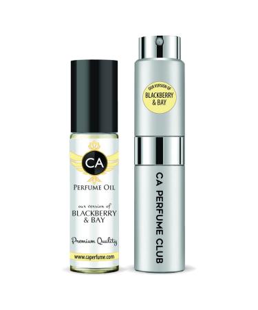 CA Perfume Duo Impression of Jo Blackberry & Bay For Women & Men Eau de Parfum Refillable Atomizer Sprayer + Fragrance Body Oil Long Lasting Sample Travel Roll-On Bottle 0.27 Fl Oz+0.33 Fl Oz