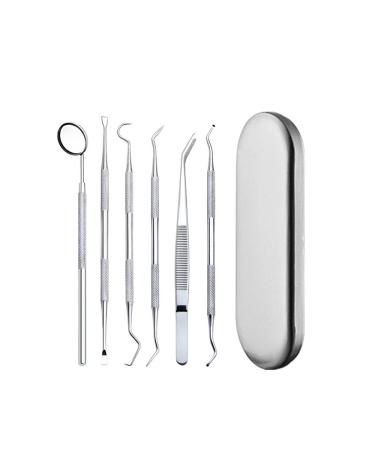 MOMOQ 6 in 1 Dental Tools Remove Plaque and Tartar Teeth Cleaning Tools Set Stainless Steel Dental Hygiene Oral Care Kit with Case